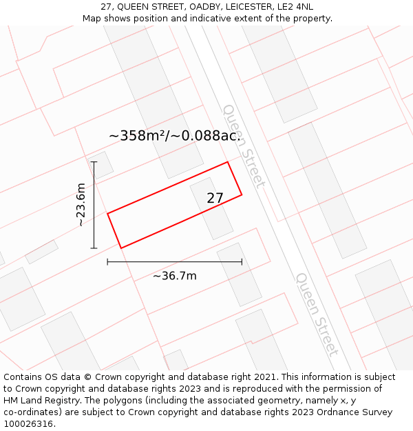 27, QUEEN STREET, OADBY, LEICESTER, LE2 4NL: Plot and title map
