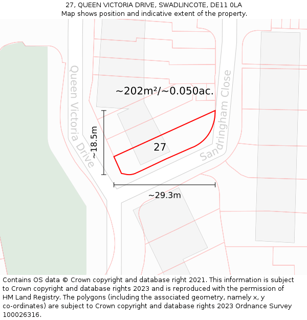 27, QUEEN VICTORIA DRIVE, SWADLINCOTE, DE11 0LA: Plot and title map