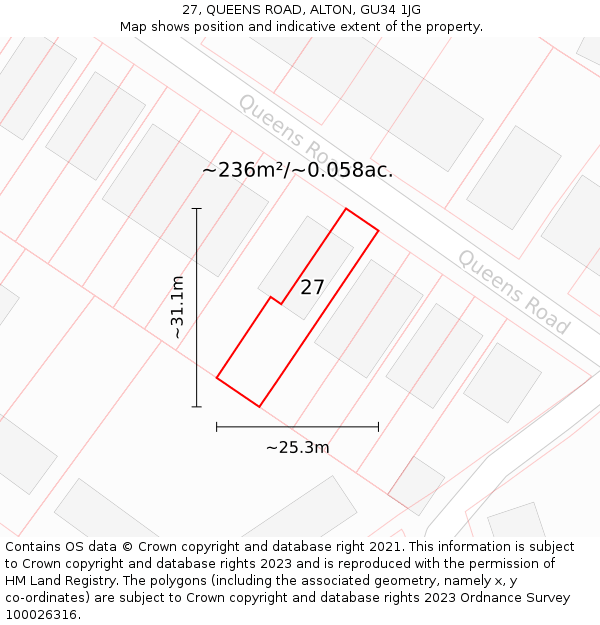27, QUEENS ROAD, ALTON, GU34 1JG: Plot and title map