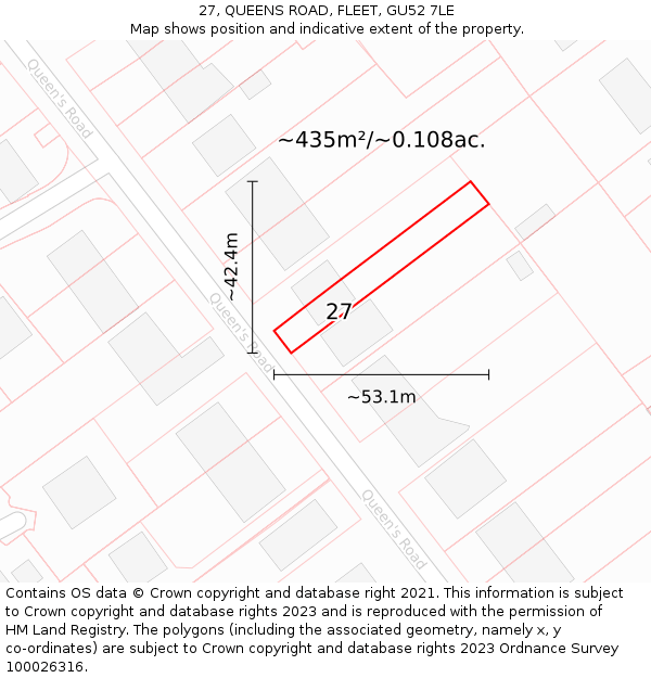27, QUEENS ROAD, FLEET, GU52 7LE: Plot and title map