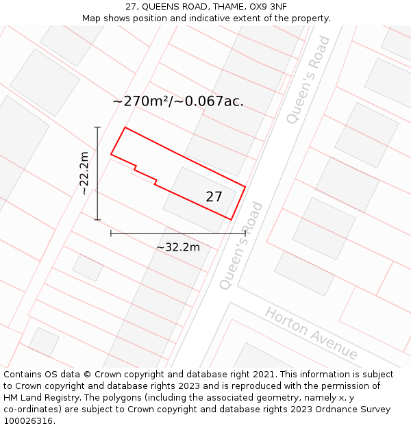 27, QUEENS ROAD, THAME, OX9 3NF: Plot and title map