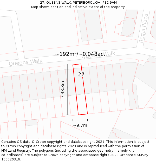 27, QUEENS WALK, PETERBOROUGH, PE2 9AN: Plot and title map