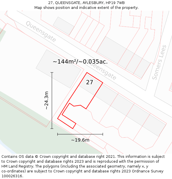 27, QUEENSGATE, AYLESBURY, HP19 7WB: Plot and title map