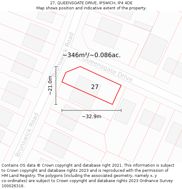 27, QUEENSGATE DRIVE, IPSWICH, IP4 4DE: Plot and title map