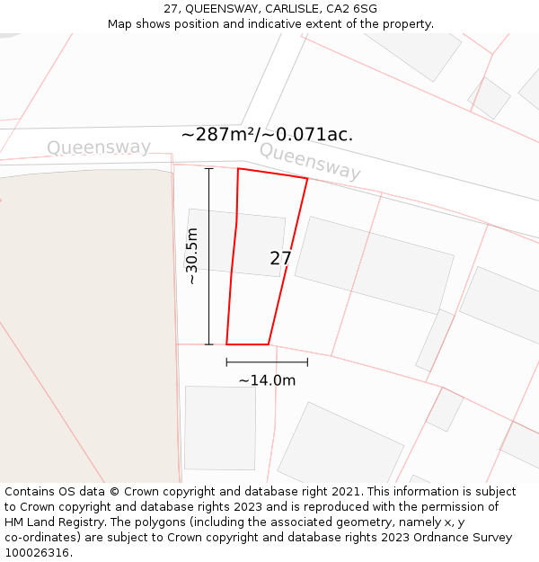 27, QUEENSWAY, CARLISLE, CA2 6SG: Plot and title map