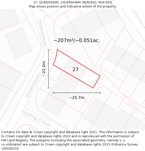 27, QUEENSWAY, CAVERSHAM, READING, RG4 6SQ: Plot and title map