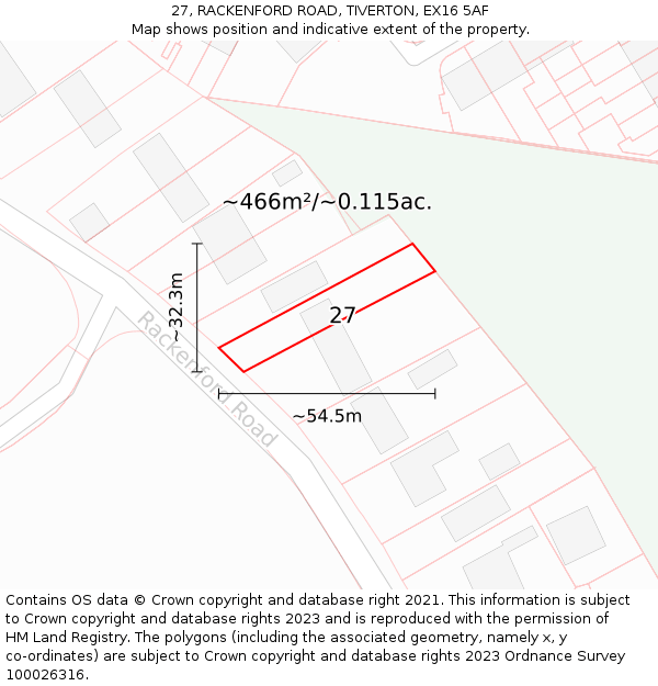 27, RACKENFORD ROAD, TIVERTON, EX16 5AF: Plot and title map