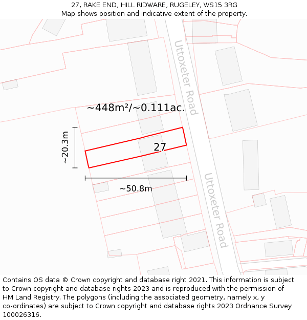 27, RAKE END, HILL RIDWARE, RUGELEY, WS15 3RG: Plot and title map