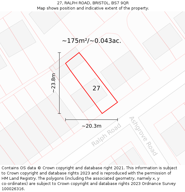 27, RALPH ROAD, BRISTOL, BS7 9QR: Plot and title map