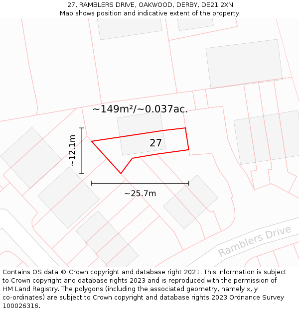 27, RAMBLERS DRIVE, OAKWOOD, DERBY, DE21 2XN: Plot and title map