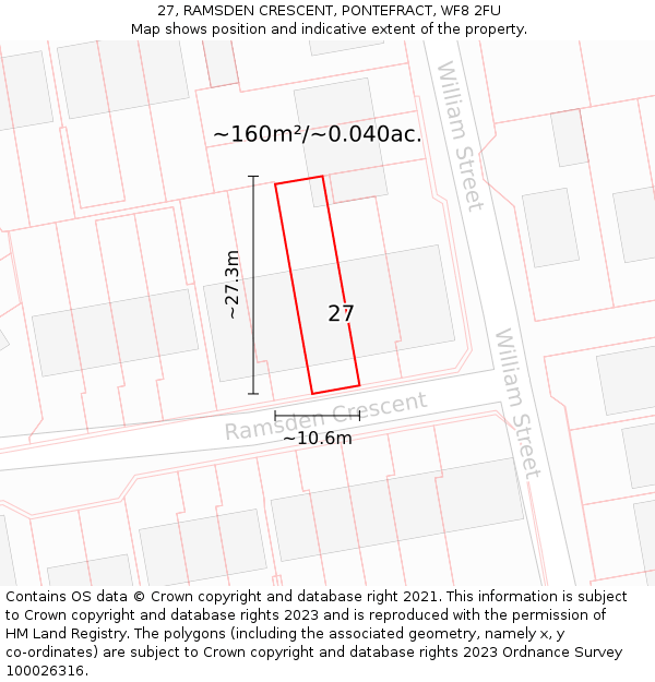 27, RAMSDEN CRESCENT, PONTEFRACT, WF8 2FU: Plot and title map