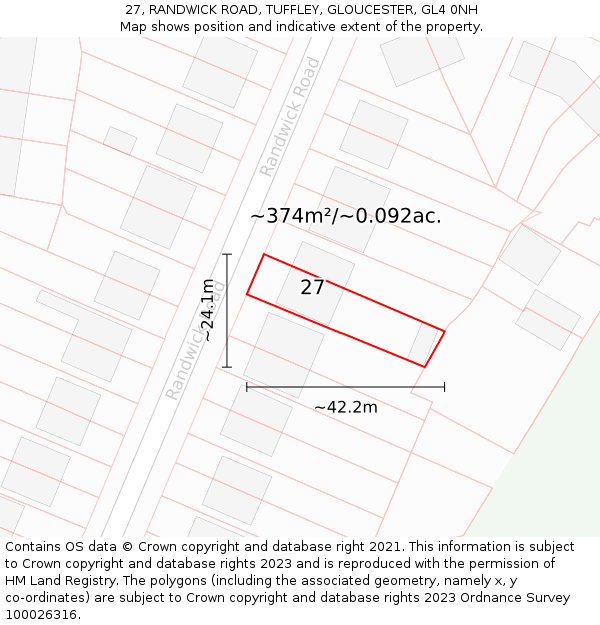 27, RANDWICK ROAD, TUFFLEY, GLOUCESTER, GL4 0NH: Plot and title map