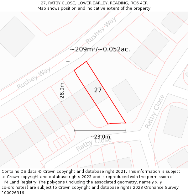 27, RATBY CLOSE, LOWER EARLEY, READING, RG6 4ER: Plot and title map