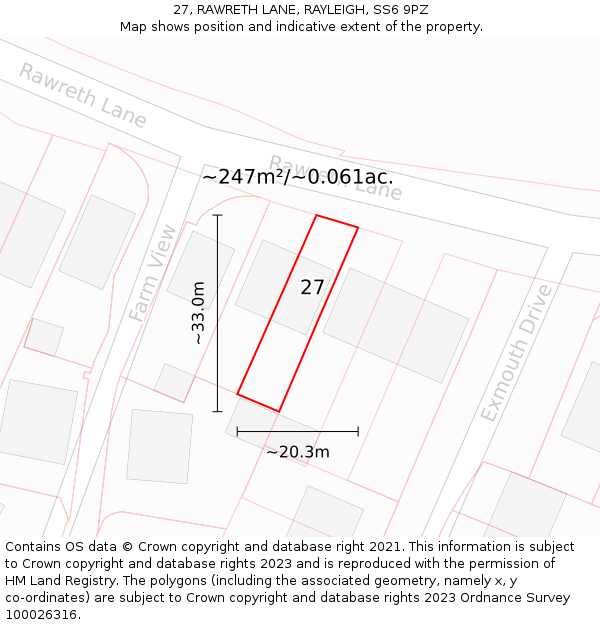 27, RAWRETH LANE, RAYLEIGH, SS6 9PZ: Plot and title map