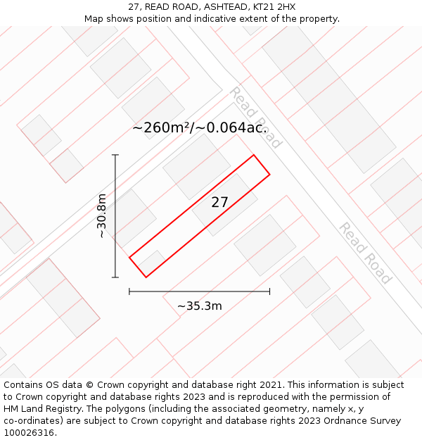 27, READ ROAD, ASHTEAD, KT21 2HX: Plot and title map