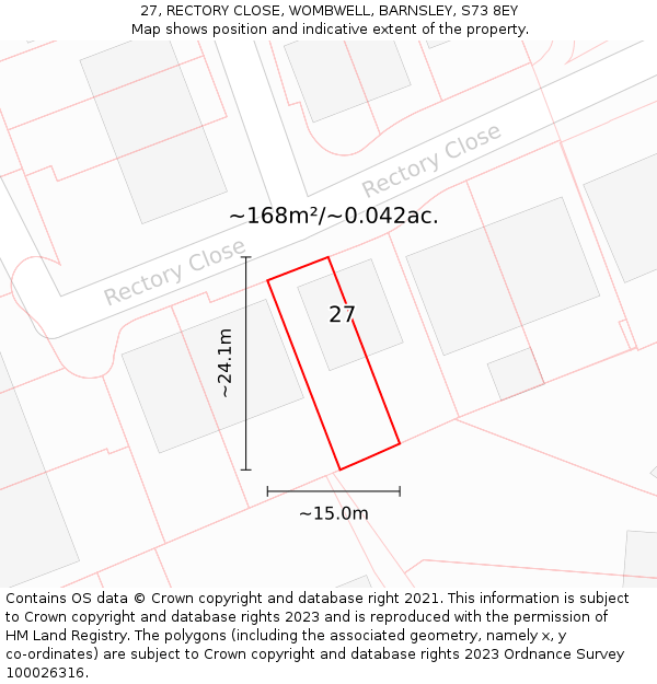 27, RECTORY CLOSE, WOMBWELL, BARNSLEY, S73 8EY: Plot and title map