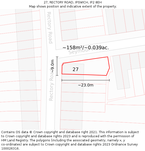 27, RECTORY ROAD, IPSWICH, IP2 8EH: Plot and title map