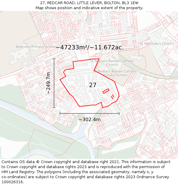 27, REDCAR ROAD, LITTLE LEVER, BOLTON, BL3 1EW: Plot and title map