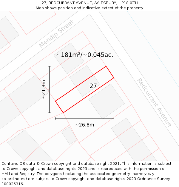 27, REDCURRANT AVENUE, AYLESBURY, HP18 0ZH: Plot and title map
