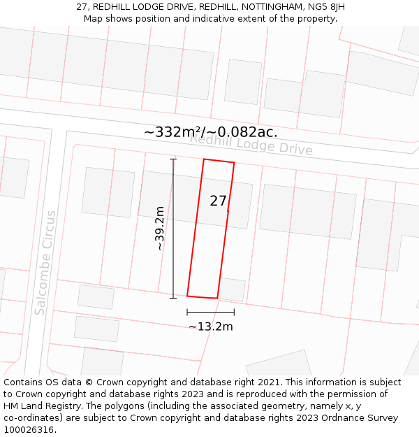 27, REDHILL LODGE DRIVE, REDHILL, NOTTINGHAM, NG5 8JH: Plot and title map