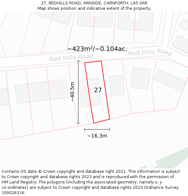 27, REDHILLS ROAD, ARNSIDE, CARNFORTH, LA5 0AR: Plot and title map