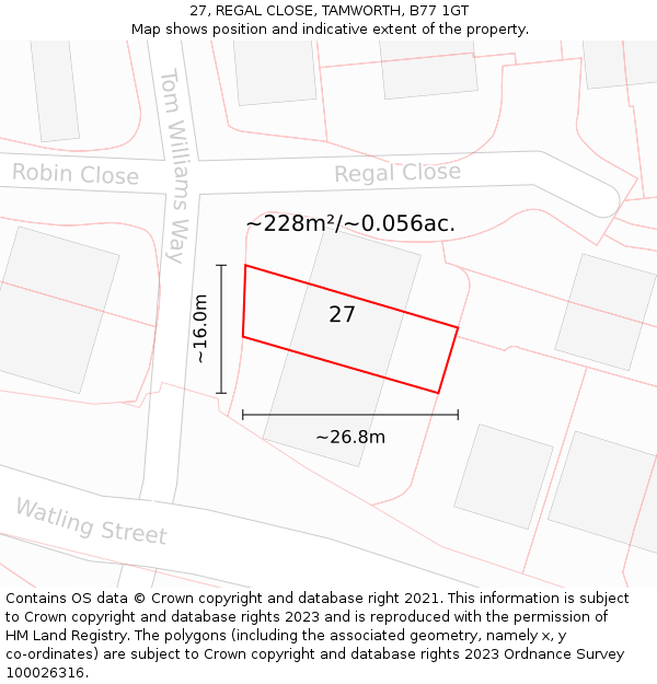 27, REGAL CLOSE, TAMWORTH, B77 1GT: Plot and title map