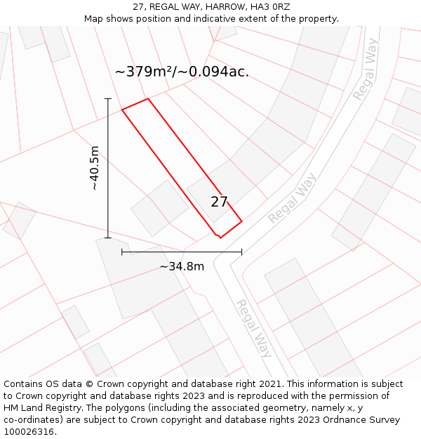 27, REGAL WAY, HARROW, HA3 0RZ: Plot and title map