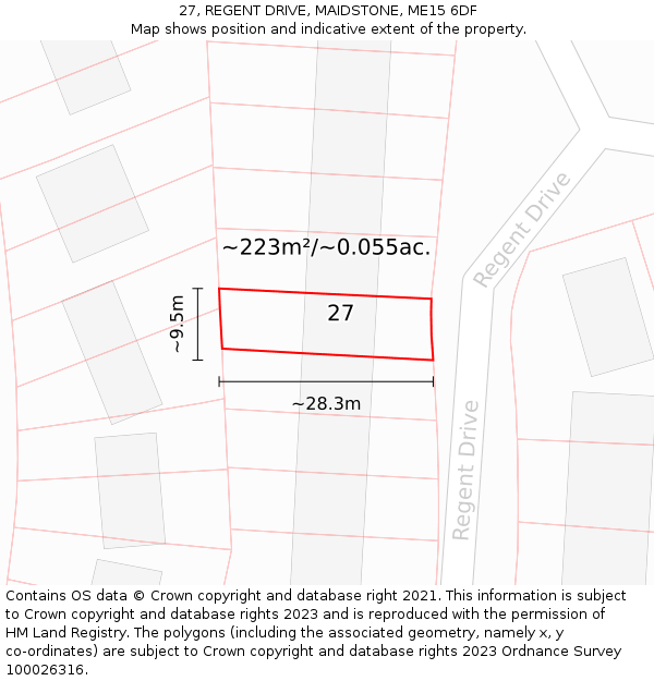 27, REGENT DRIVE, MAIDSTONE, ME15 6DF: Plot and title map