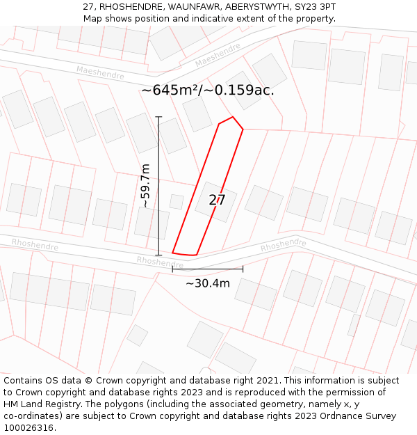 27, RHOSHENDRE, WAUNFAWR, ABERYSTWYTH, SY23 3PT: Plot and title map