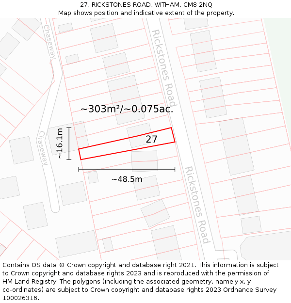 27, RICKSTONES ROAD, WITHAM, CM8 2NQ: Plot and title map