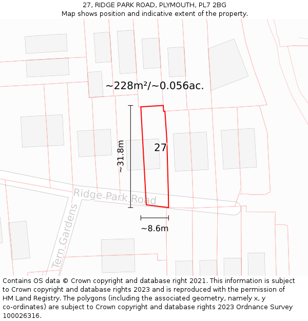 27, RIDGE PARK ROAD, PLYMOUTH, PL7 2BG: Plot and title map