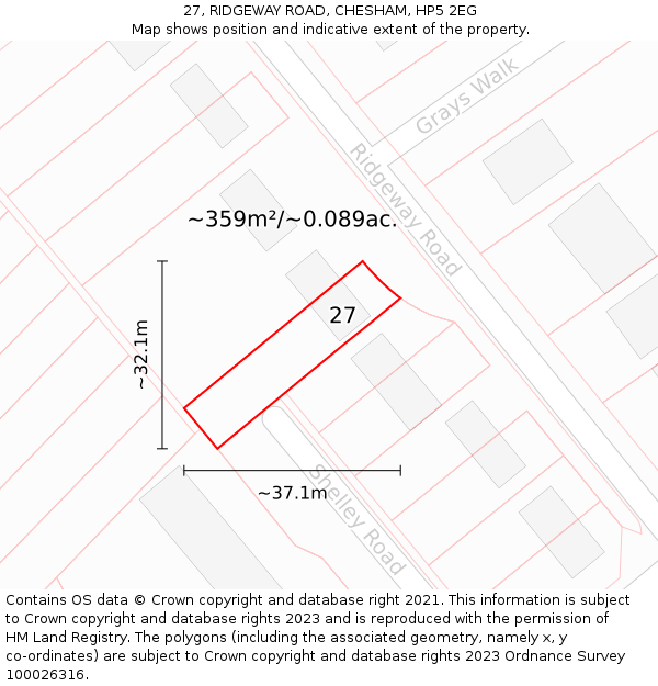 27, RIDGEWAY ROAD, CHESHAM, HP5 2EG: Plot and title map