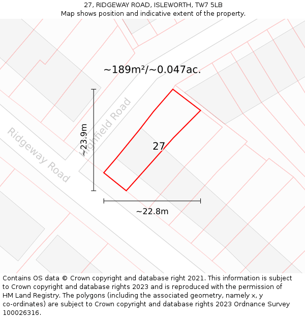 27, RIDGEWAY ROAD, ISLEWORTH, TW7 5LB: Plot and title map