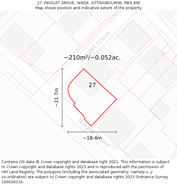 27, RINGLET GROVE, IWADE, SITTINGBOURNE, ME9 8XE: Plot and title map