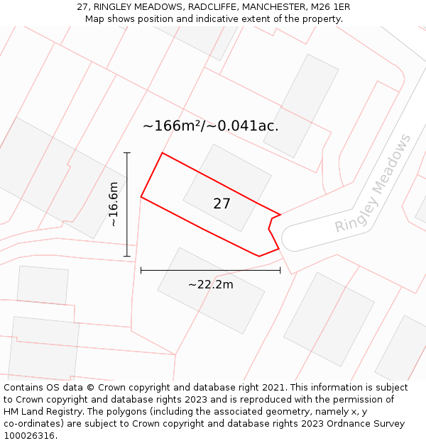 27, RINGLEY MEADOWS, RADCLIFFE, MANCHESTER, M26 1ER: Plot and title map