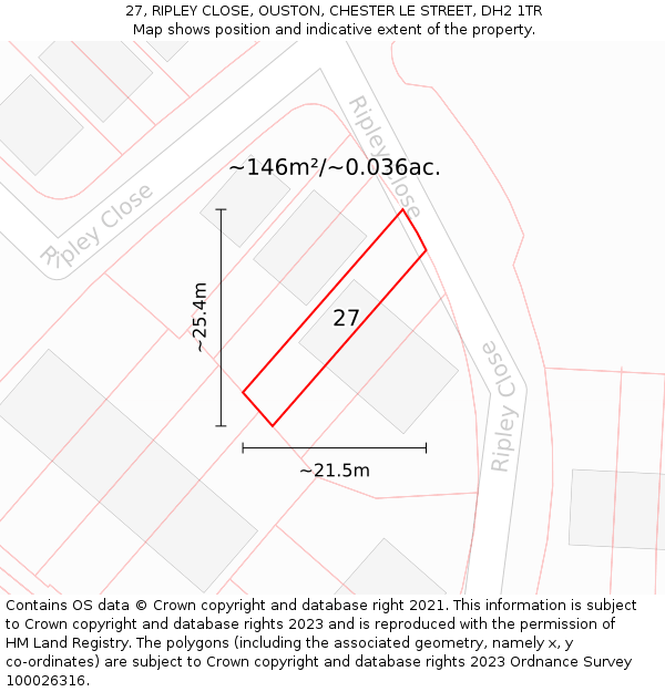 27, RIPLEY CLOSE, OUSTON, CHESTER LE STREET, DH2 1TR: Plot and title map