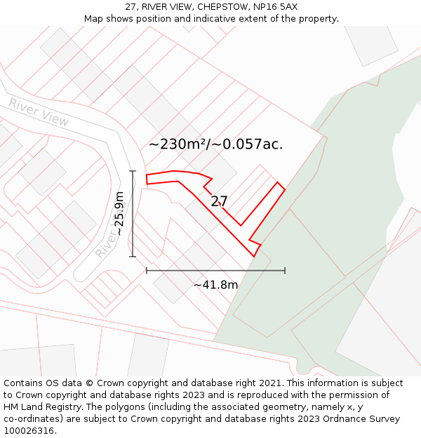 27, RIVER VIEW, CHEPSTOW, NP16 5AX: Plot and title map