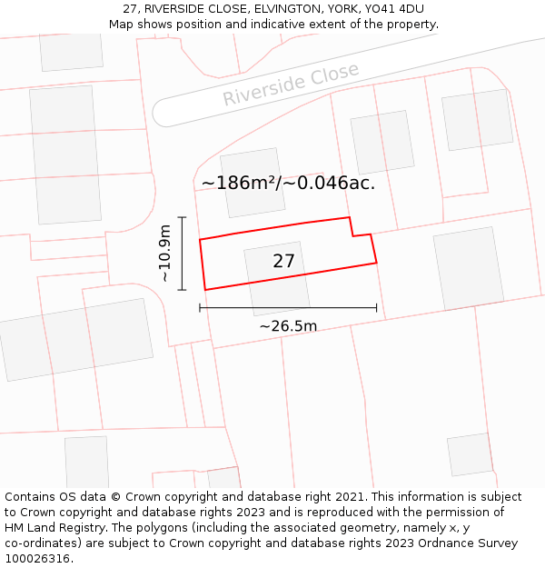 27, RIVERSIDE CLOSE, ELVINGTON, YORK, YO41 4DU: Plot and title map