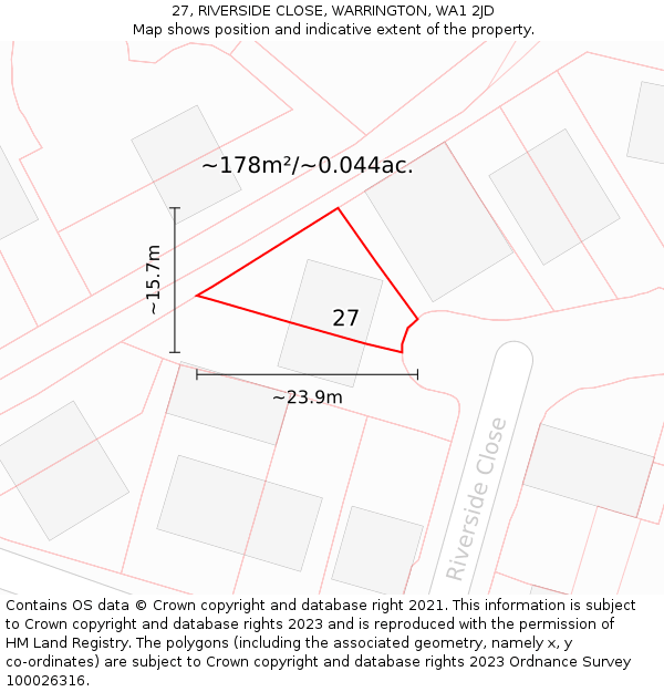 27, RIVERSIDE CLOSE, WARRINGTON, WA1 2JD: Plot and title map