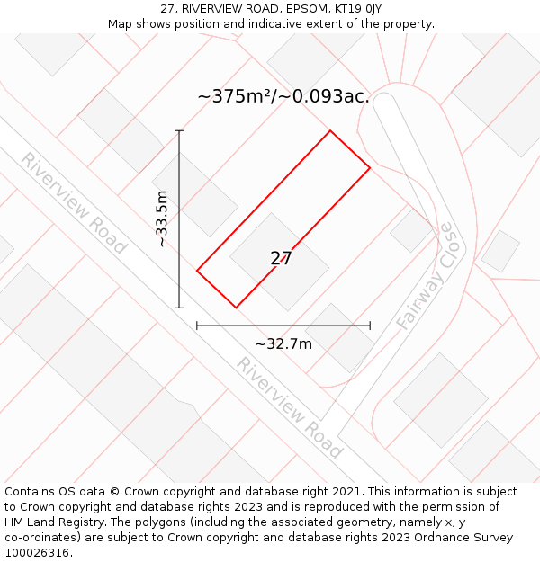 27, RIVERVIEW ROAD, EPSOM, KT19 0JY: Plot and title map