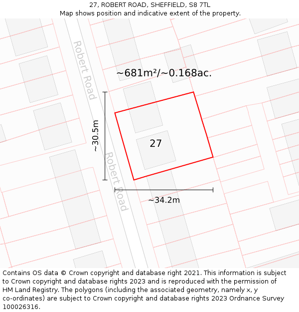27, ROBERT ROAD, SHEFFIELD, S8 7TL: Plot and title map