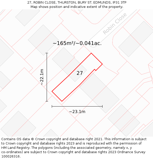 27, ROBIN CLOSE, THURSTON, BURY ST. EDMUNDS, IP31 3TP: Plot and title map