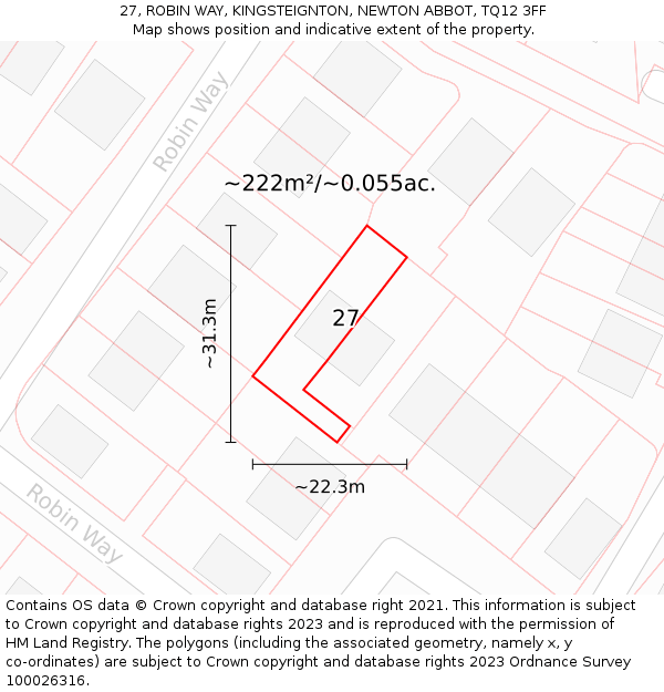 27, ROBIN WAY, KINGSTEIGNTON, NEWTON ABBOT, TQ12 3FF: Plot and title map