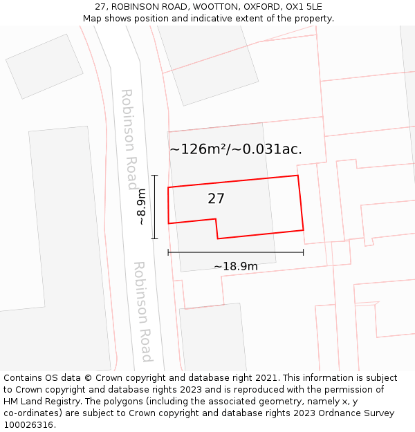 27, ROBINSON ROAD, WOOTTON, OXFORD, OX1 5LE: Plot and title map