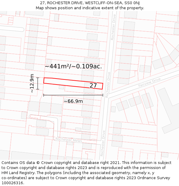 27, ROCHESTER DRIVE, WESTCLIFF-ON-SEA, SS0 0NJ: Plot and title map