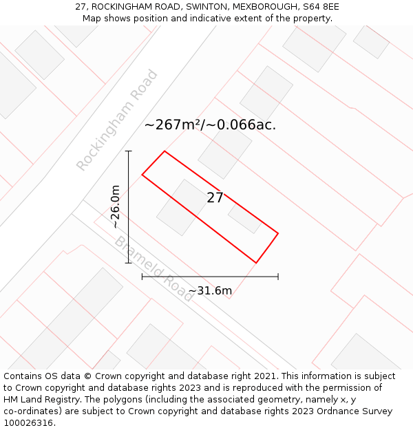 27, ROCKINGHAM ROAD, SWINTON, MEXBOROUGH, S64 8EE: Plot and title map