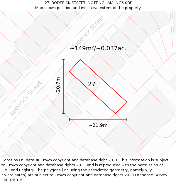 27, RODERICK STREET, NOTTINGHAM, NG6 0BP: Plot and title map