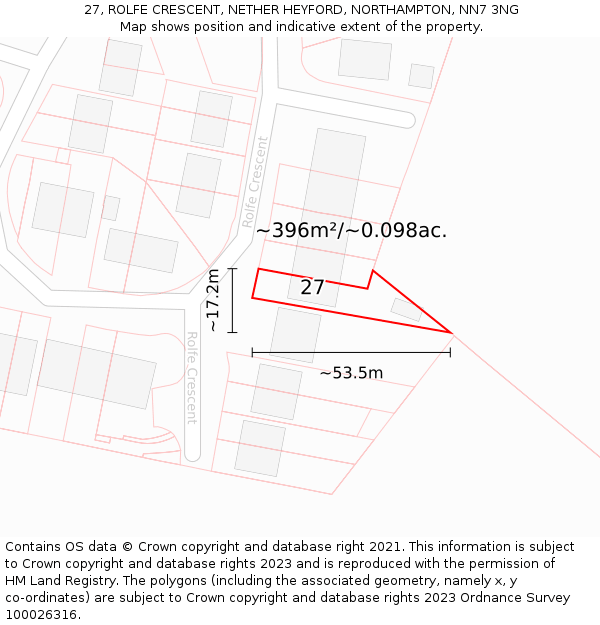 27, ROLFE CRESCENT, NETHER HEYFORD, NORTHAMPTON, NN7 3NG: Plot and title map