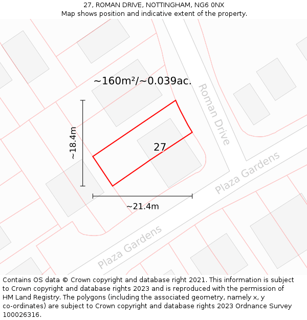 27, ROMAN DRIVE, NOTTINGHAM, NG6 0NX: Plot and title map
