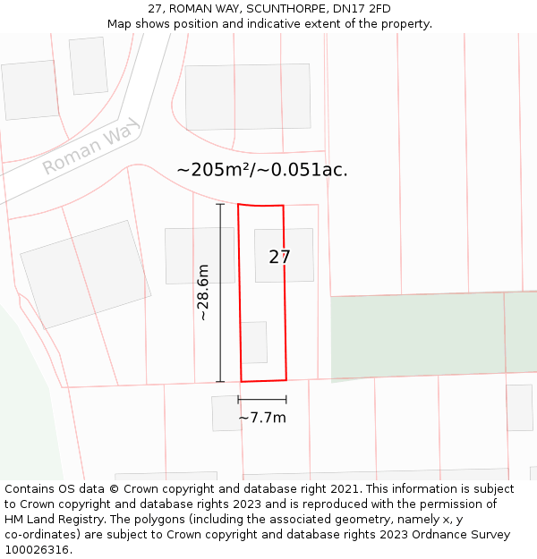 27, ROMAN WAY, SCUNTHORPE, DN17 2FD: Plot and title map